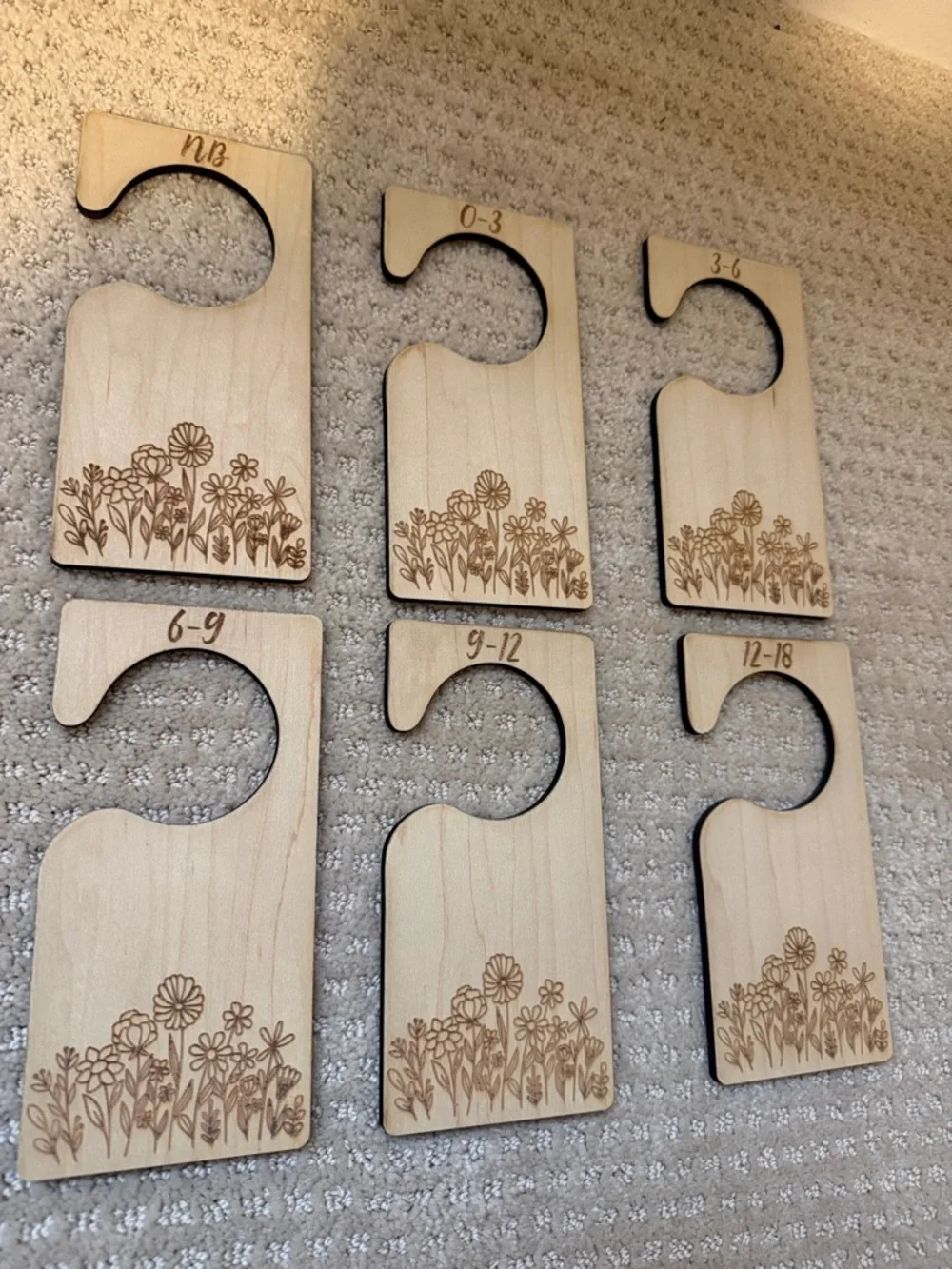 Natural Wood Floral Nursery Closet Hooks - Unbranded